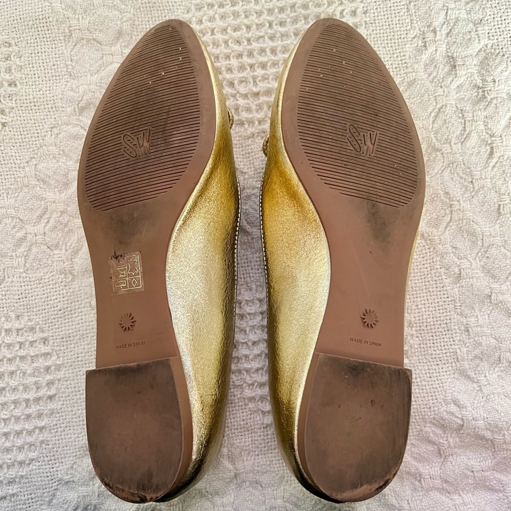 Stuart Weitzman Gabby Bow Flats Gold Silver Metallic Pointed Toe Comfortable - Picture 9 of 10
